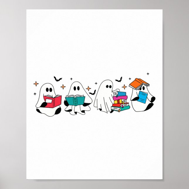 Affiche Funny Ghost Lecture Livres Enseignant Halloween Éf (Devant)