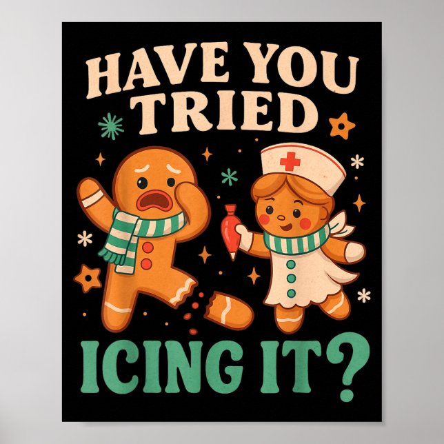 Affiche Funny Gingerbread Christmas Pun Have You Tried Ici (Devant)