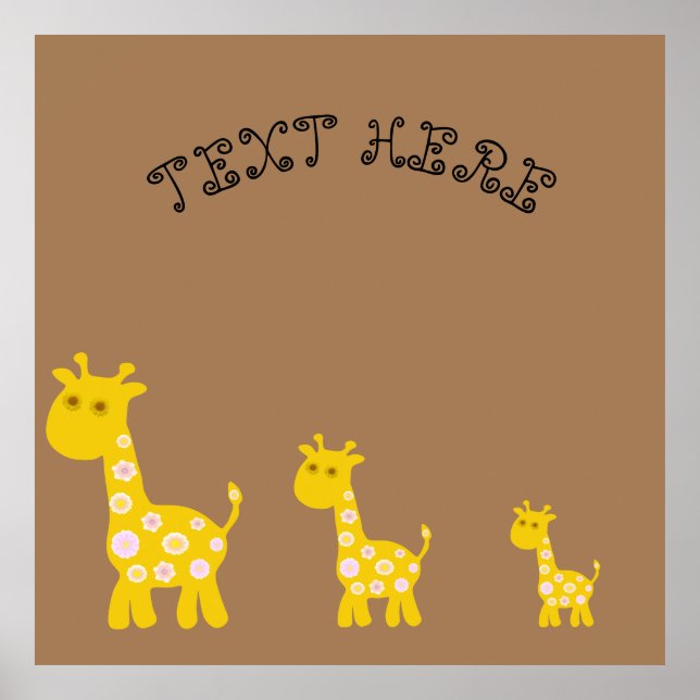 Affiche Funny Giraffe fleurie jaune de fleurs rétro motif (Devant)
