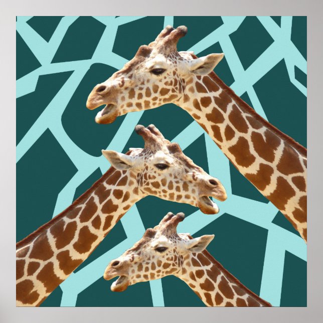 Affiche Funny Giraffe Imprimer Turquoise bleu sauvage Moti (Devant)