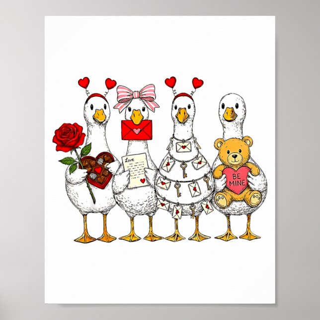 Affiche Funny Goose Happy Valentine Goose Cute Heart Lover (Devant)