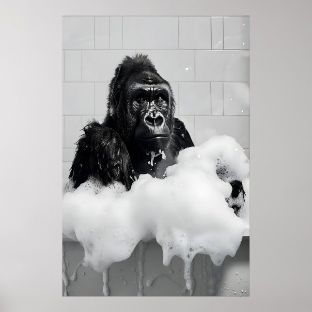 Affiche Funny Gorilla Bubble Bath Print, Bathroom Animal (Devant)