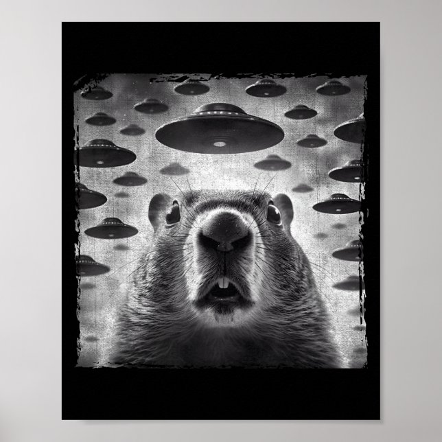 Affiche Funny Groundhog Selfie With Alien Ufos Groundhog D (Devant)
