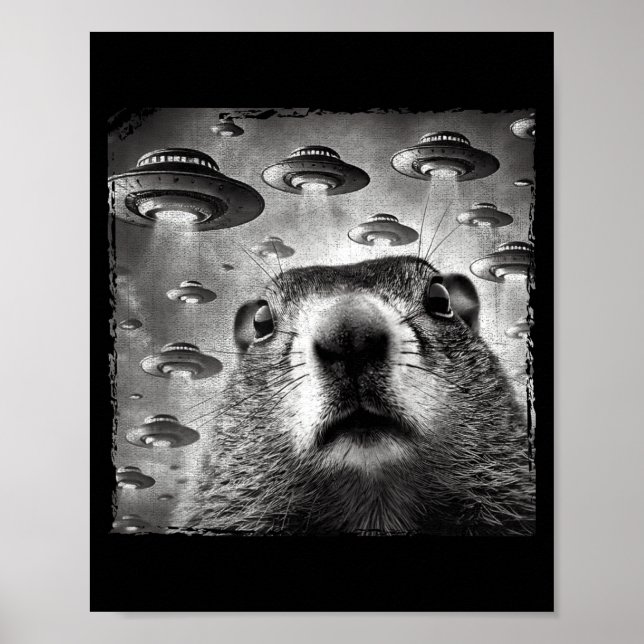 Affiche Funny Groundhog Selfie With Alien Ufos Groundhog D (Devant)