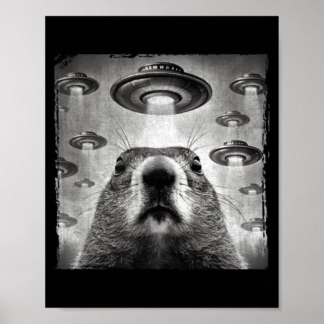 Affiche Funny Groundhog Selfie With Alien Ufos Groundhog D (Devant)