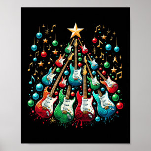 Affiche Funny Guitare Santa Hat Noël Arbre Guitare Musique