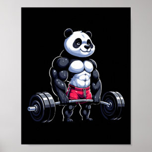 Affiche Funny Gym Panda Bodybuilder Poids Motivati