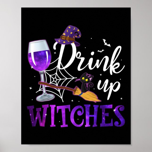 Affiche Funny Halloween Hat Up Witches Funny Funny Drink (Devant)