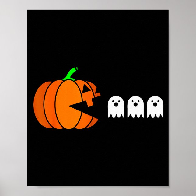 Affiche Funny Halloween Pumpkin Eating Ghost, Gamer Men Wo (Devant)