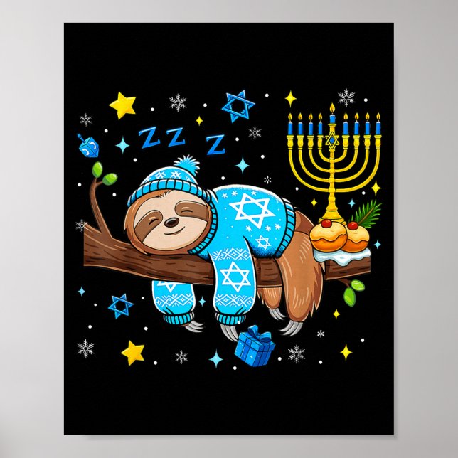 Affiche Funny Hanukkah Sloth Jewish Chanukah Sleeng Hanukk (Devant)