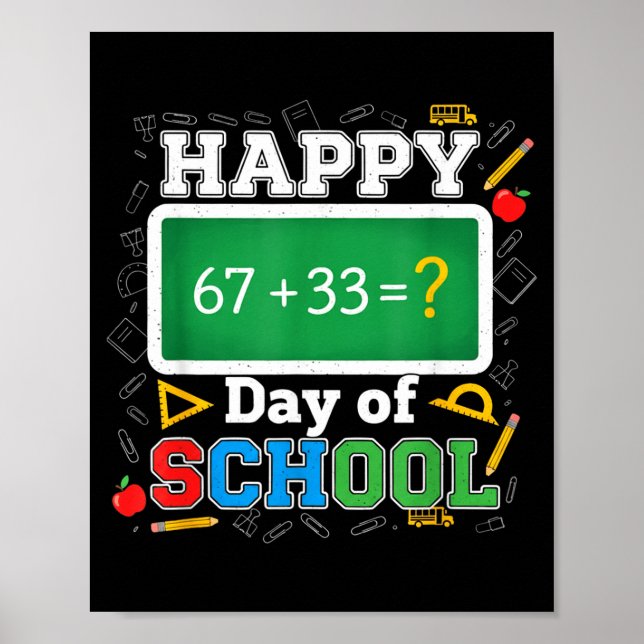 Affiche Funny Happy 100 Days Of School Math Teacher Six Se (Devant)