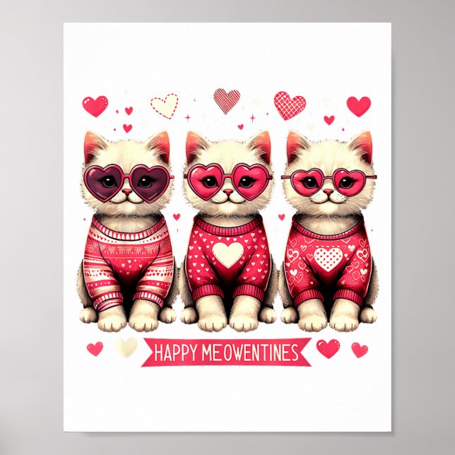 Affiche Funny Happy Meowentines Cute Valentine Cats Love C (Devant)