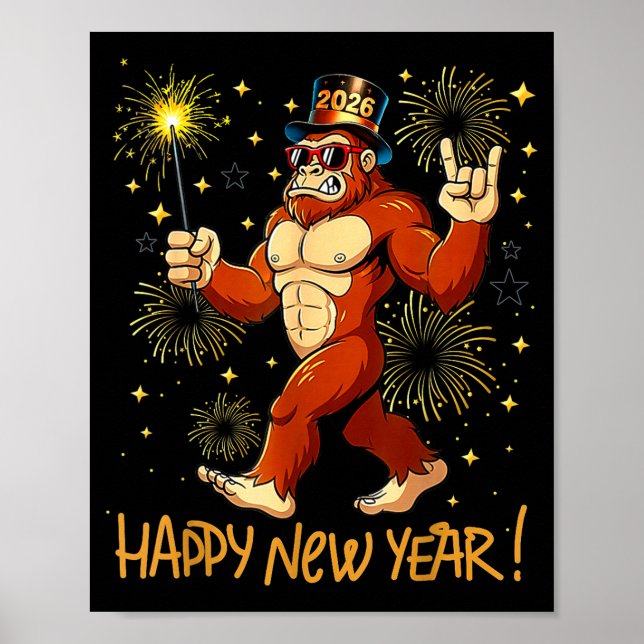 Affiche Funny Happy New Year 2026 Bigfoot Lovers New Years (Devant)