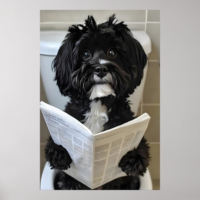 Affiche Funny Havanese Dog Print, Newspaper Bathroom (Devant)