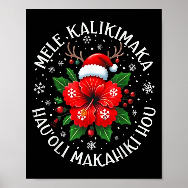 Affiche Funny Hawaii Père Noël Xmas Tree vacances de surf  (Devant)