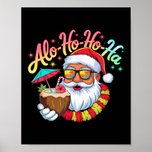 Affiche Funny Hawaiian Alo-ho-ho-ha Père Noël Surfing Chri
