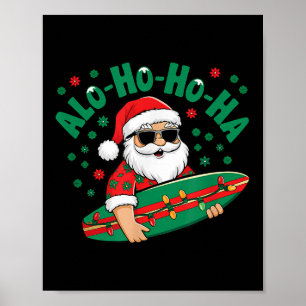 Affiche Funny Hawaiian Alo-ho-ho-ha Père Noël Surfing Chri