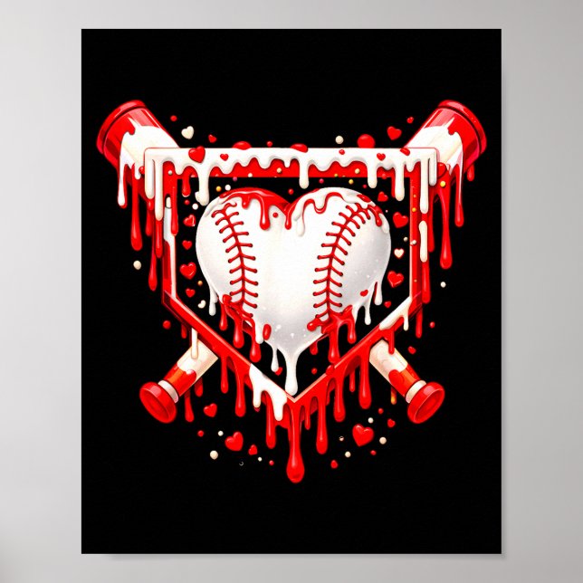 Affiche Funny Heart Baseball Drip Ice Cream Valentines Day (Devant)