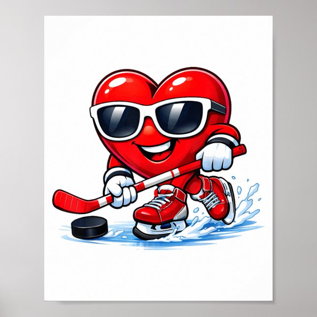 Affiche Funny Heart Playing Hockey Apparel  (Devant)