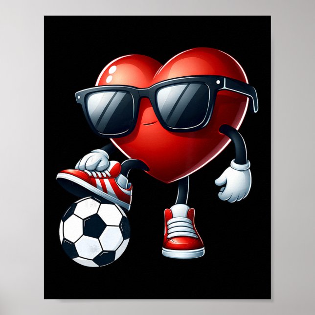 Affiche Funny Heart Playing Soccer Valentines Day Mens Boy (Devant)