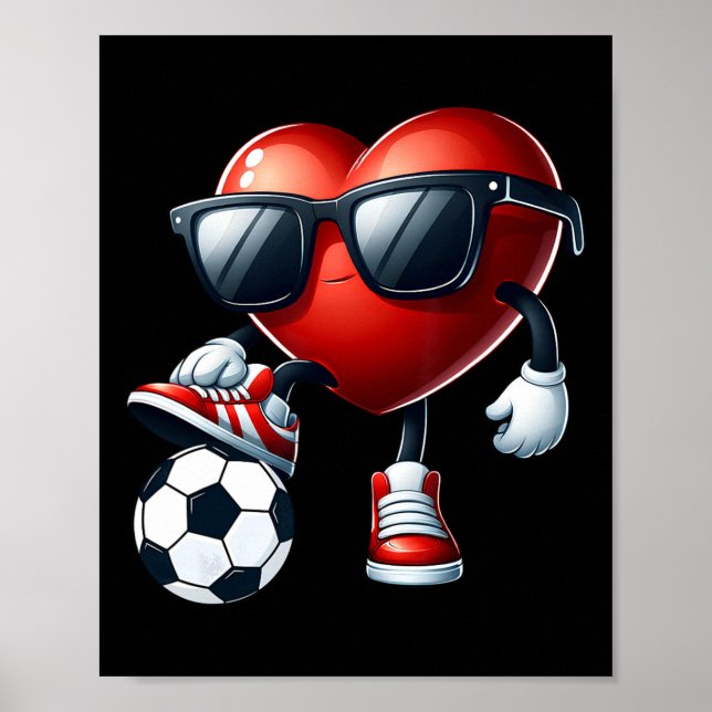 Affiche Funny Heart Playing Soccer Valentines Day Mens Boy (Devant)
