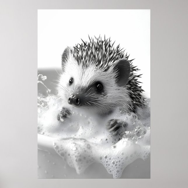 Affiche Funny Hedgehog Bubble Bath Print, Bathroom Animal (Devant)