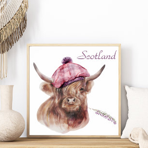 Affiche Funny Highland Cow Tartan Casquette Scotland Anima