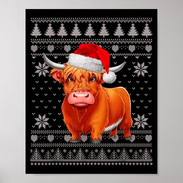 Affiche Funny Highland Cow Ugly Christmas Sweater Santa Xm (Devant)