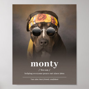 Affiche Funny Hippie Chien Portrait - Ajouter le nom de vo