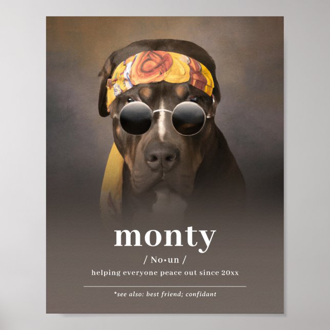 Affiche Funny Hippie Chien Portrait - Ajouter le nom de vo (Devant)