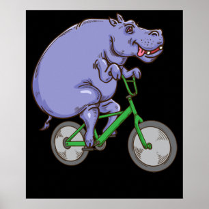 Affiche Funny Hippo équitation vélo Hippopotamus enfants H