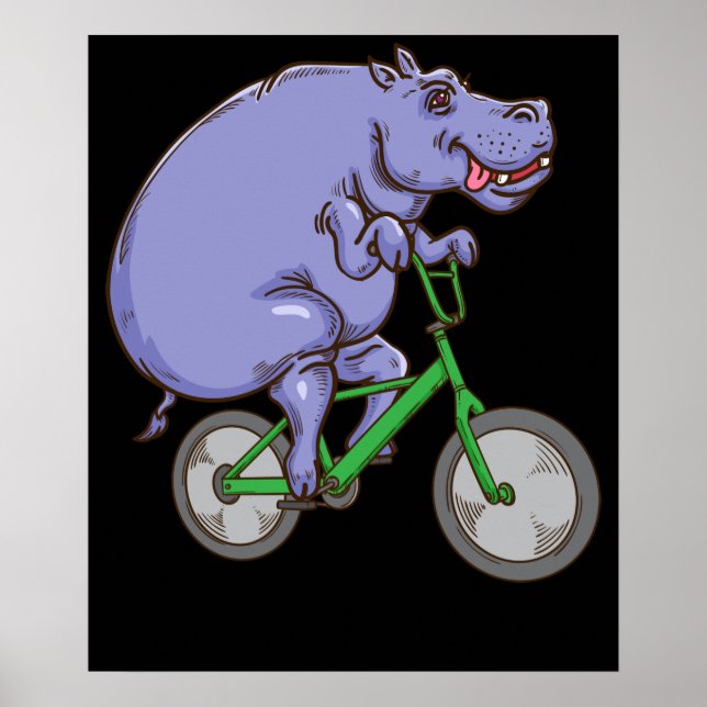 Affiche Funny Hippo équitation vélo Hippopotamus enfants H (Devant)