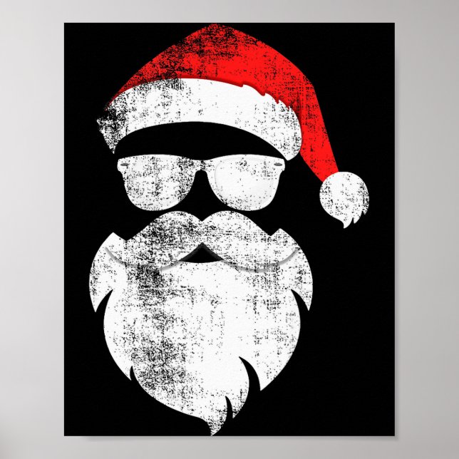 Affiche Funny Hipster Santa Face With Hat Beard &amp; Gles (Devant)