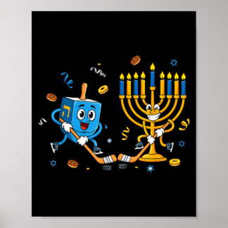 Affiche Funny Hockey Dreidel Menorah Hanukkah Kids Womens 