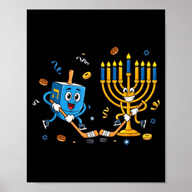 Affiche Funny Hockey Dreidel Menorah Hanukkah Kids Womens  (Devant)