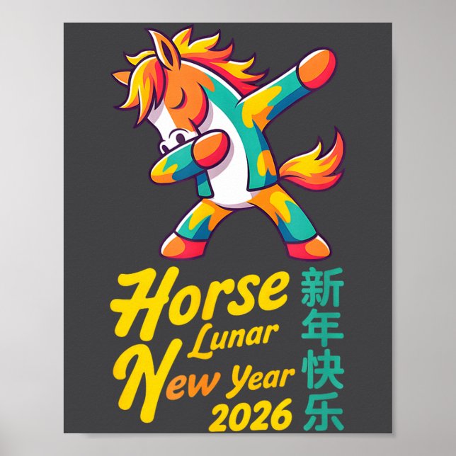 Affiche Funny Horse Lunar New Year 2026 Dabbing Design  (Devant)