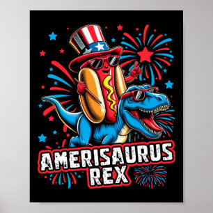 Affiche Funny Hotdog T Rex Dinosaur 4 juillet Amerisauru