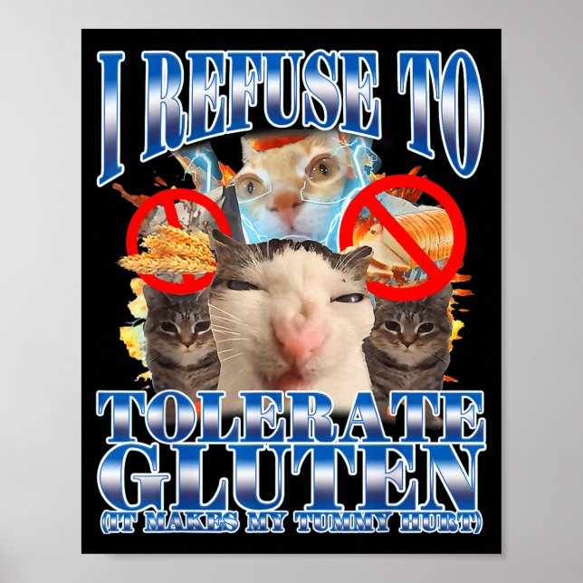 Affiche Funny Humor I Refuse To Tolerate Gluten Cat Meme Q (Devant)