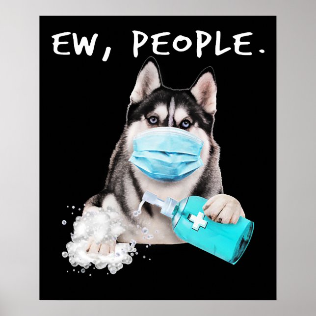 Affiche Funny husky chev dog wearing a face mask (Devant)