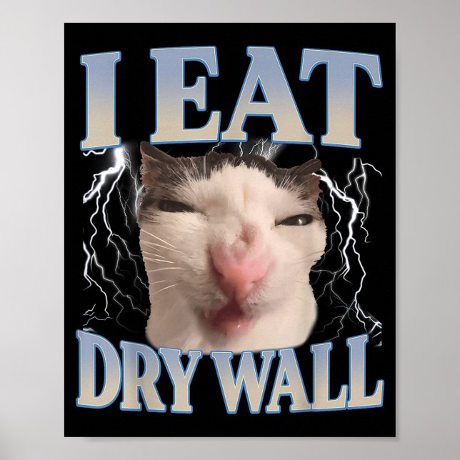 Affiche Funny I Eat Dry Wall Silly Cat Meme Men Women Kids (Devant)
