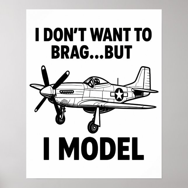 Affiche Funny I Model Quote with Airplane P‑51 Mustang (Devant)