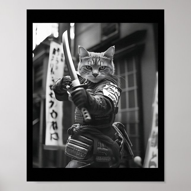 Affiche Funny Japonais Samurai Chat Mème Martial Arts Papa (Devant)