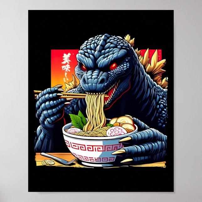 Affiche Funny Kaiju Eating Ramen Japanese Monster Lover Bi (Devant)