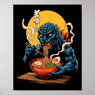 Affiche Funny Kaiju Manger Ramen japonais Monster Lover Bi