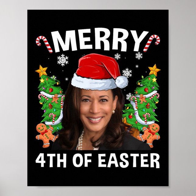 Affiche Funny Kamala Harris Noël Santa Hat Joyeux 4e (Devant)