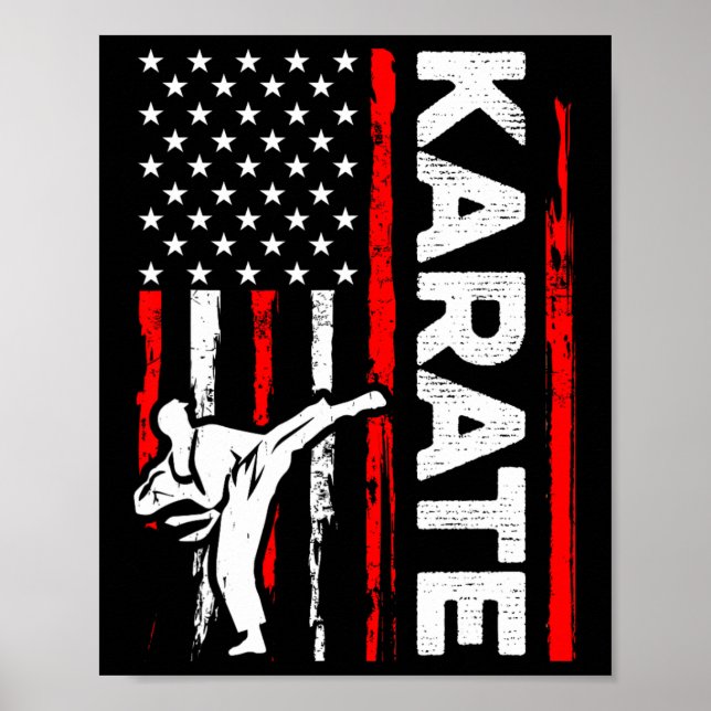 Affiche Funny Karate Design 4 juillet Drapeau américain (Devant)