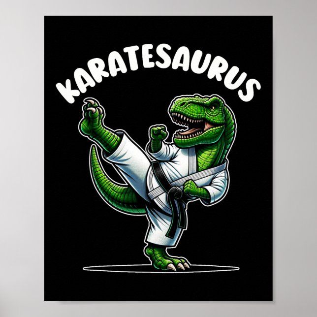 Affiche Funny Karatesaurus Dinosaur T Rex À Karate Gi Bla (Devant)