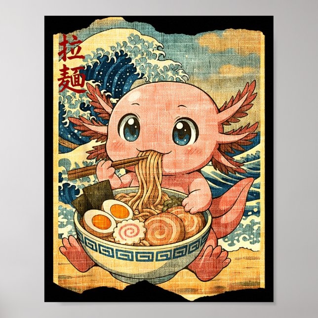 Affiche Funny Kawaii Axolotl Ramen Noodle Bowl Japanese Wa (Devant)