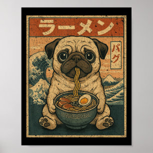 Affiche Funny Kawaii Ramen Carlin Japonais Nouilles Carlin