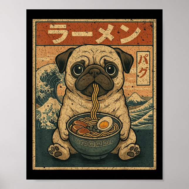 Affiche Funny Kawaii Ramen Carlin Japonais Nouilles Carlin (Devant)